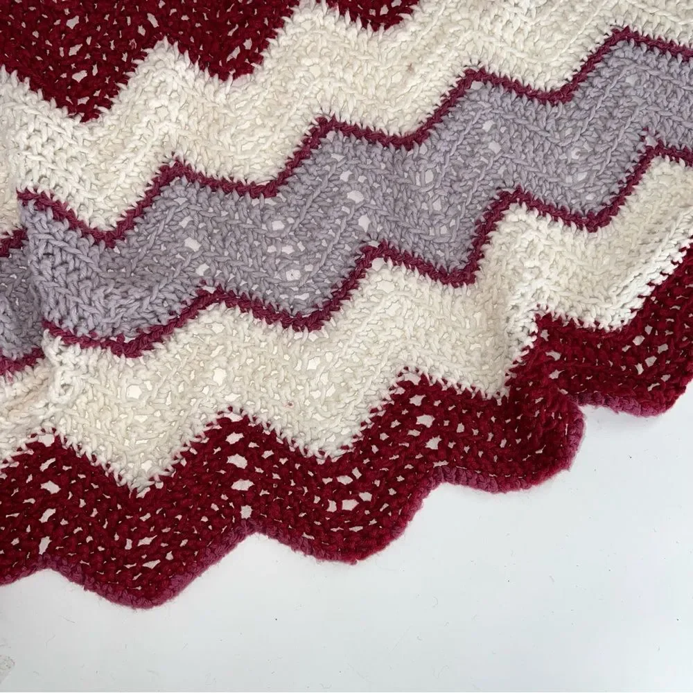 Vintage Afgani Crochet Grandma Chevron Blanket Throw Quilt Multicolor Handmade